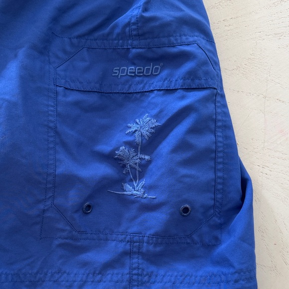 Men's Speedo Blue Elastic-Waist Swim Shorts with Pockets - Picture 2 of 8